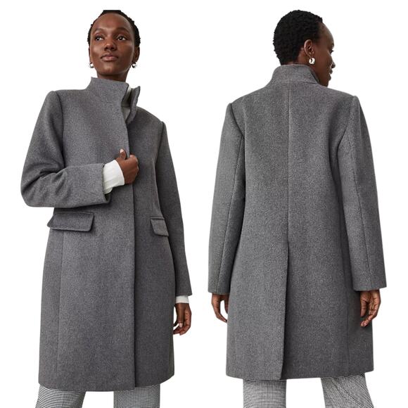 Ann Taylor Funnel Neck Wool Blend Tailored Coat Hidden Button Gray Size S - Picture 1 of 12